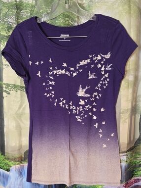 Express Purple to Cream Ombre Butterfly Heart Tee